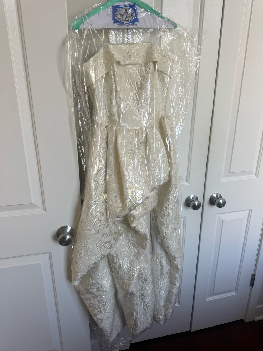 Elliatt Ivory Textured Strapless Gown with Draped Peplum - Picture 4 of 5